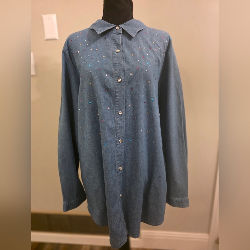 Quacker Factory Blue Denim Button-Up Shirt